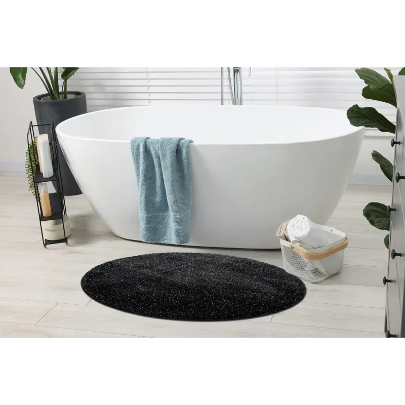 Badezimmerteppich SYNERGY Kreis Glamour, rutschfest, weich - Lurex schwarz