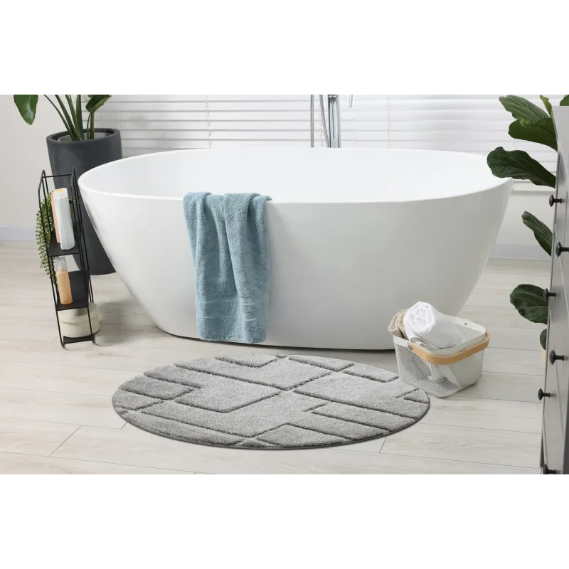 Badezimmerteppich SUPREME rund LINES Linien, rutschfest, weich - grau