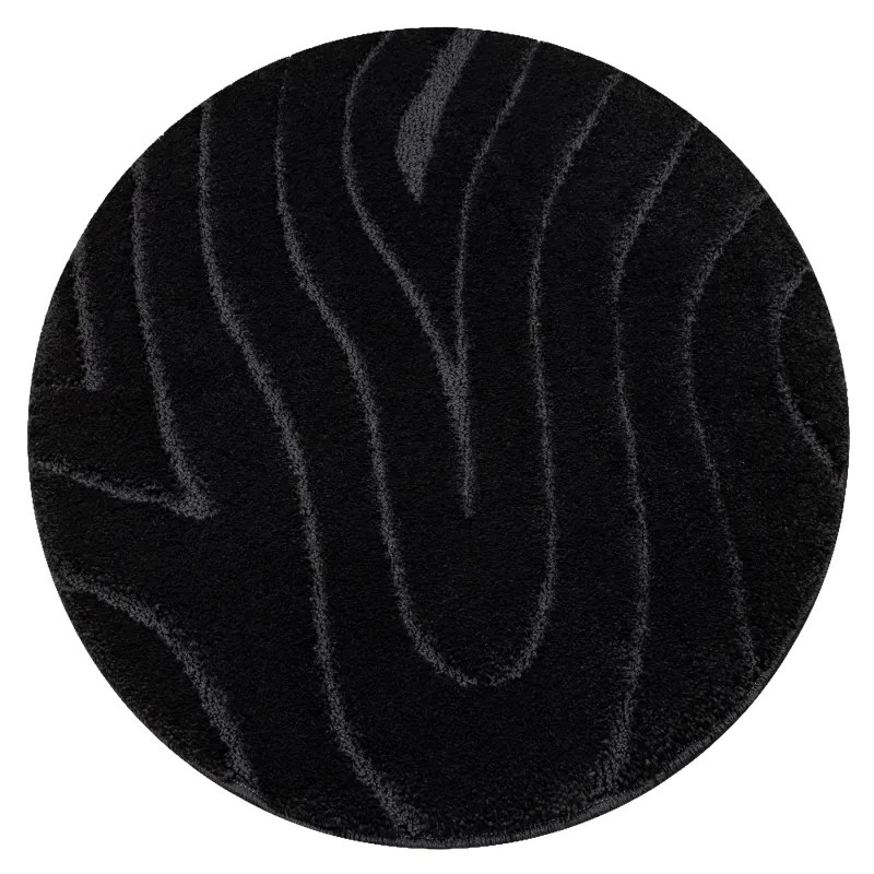 Badezimmerteppich SUPREME rund WAVES Wellen, rutschfest, weich - schwarz