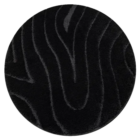 Badezimmerteppich SUPREME rund WAVES Wellen, rutschfest, weich - schwarz