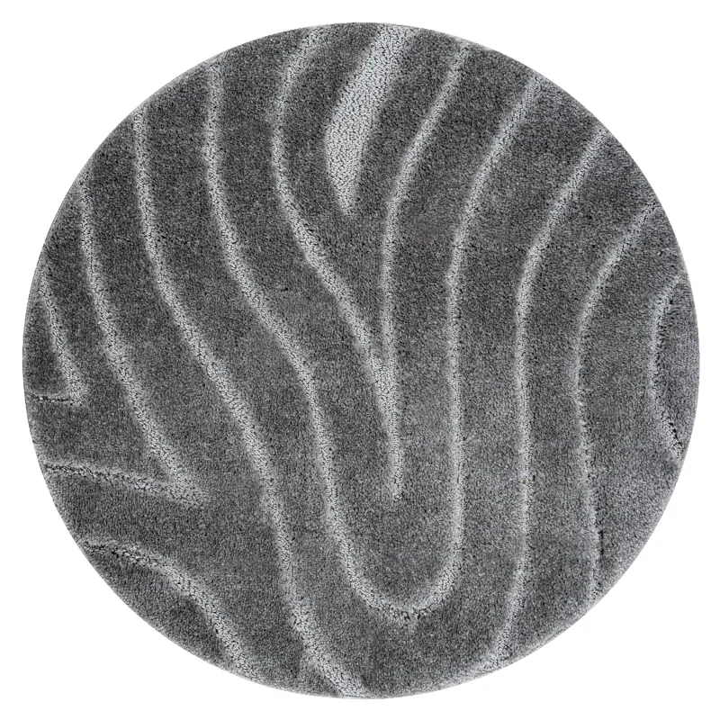 Badezimmerteppich SUPREME rund WAVES Wellen, rutschfest, weich - grau