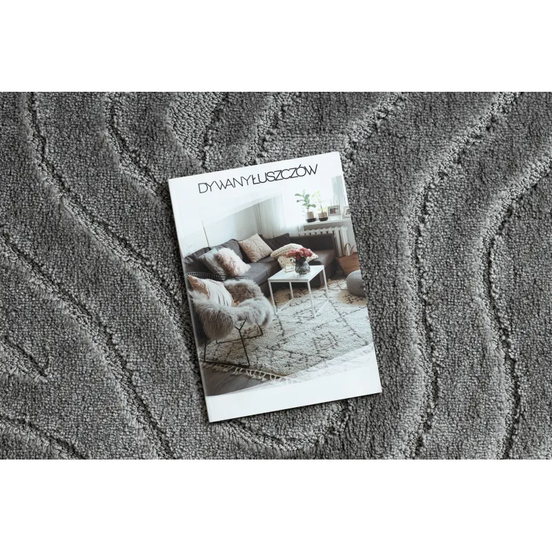 Badezimmerteppich SUPREME rund WAVES Wellen, rutschfest, weich - grau