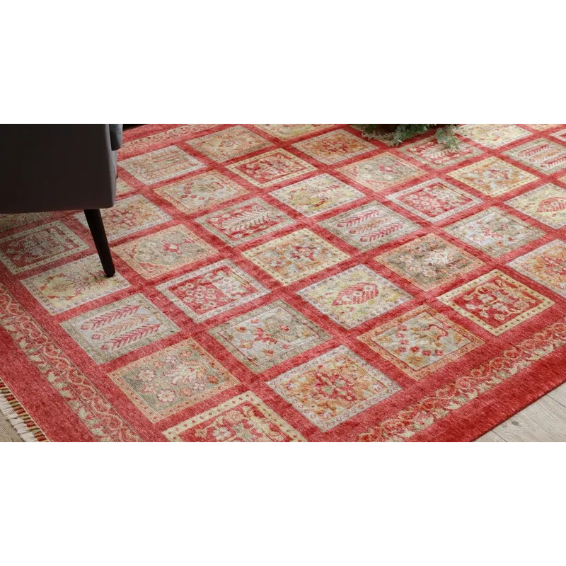 Teppich HERIZ A0985A Oriental, Rahmen bordeaux - aus Bambusseide, exklusiv, stilvoll