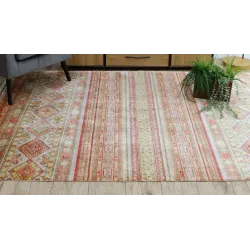 Teppich HERIZ A0986B Orientalisch Beige / Bordeaux - aus Bambusfaser, exklusiv, stilvoll