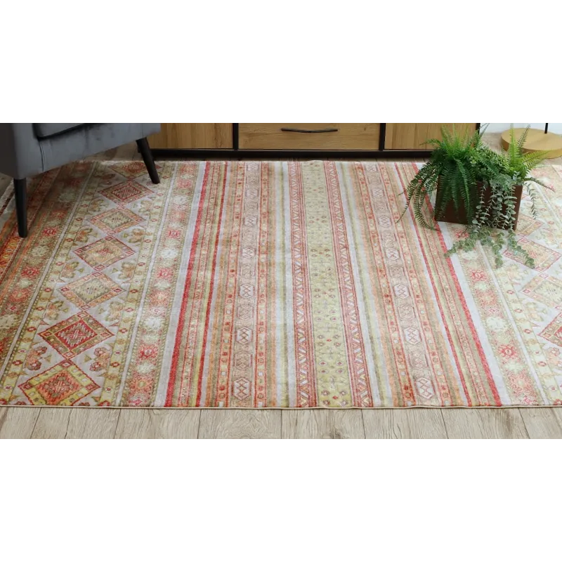 Teppich HERIZ A0986B Orientalisch Beige / Bordeaux - aus Bambusfaser, exklusiv, stilvoll