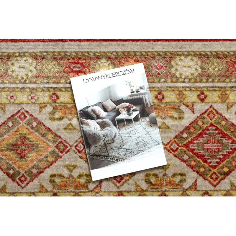 Teppich HERIZ A0986B Orientalisch Beige / Bordeaux - aus Bambusfaser, exklusiv, stilvoll