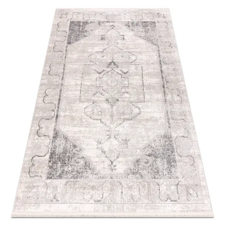 Teppich DISTIN 0107B grau / hellgrau / weiß modern - Ornament, Rahmen, Vintage, Fransen