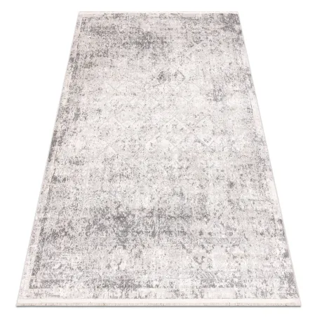 Teppich DISTIN 0200A grau / hellgrau / weiß modern - Rauten, Rahmen, Vintage, Fransen