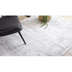 Teppich DISTIN 0200A grau / hellgrau / weiß modern - Rauten, Rahmen, Vintage, Fransen