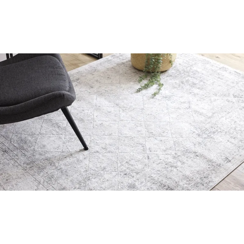 Teppich DISTIN 0200A grau / hellgrau / weiß modern - Rauten, Rahmen, Vintage, Fransen