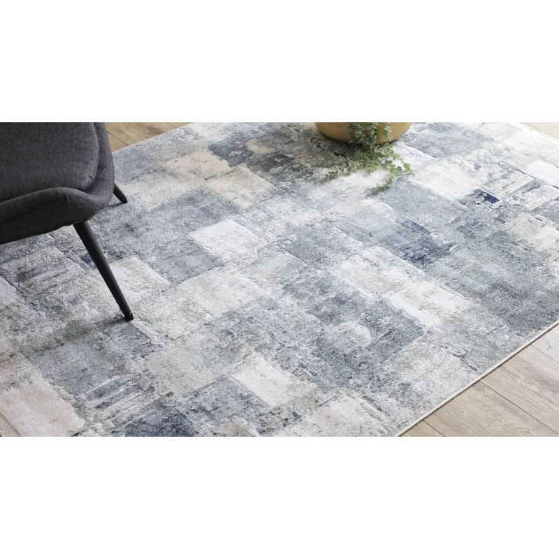 Teppich DISTIN 0143A marineblau / blau / weiß modern - Geometrisch, Vintage, Fransen