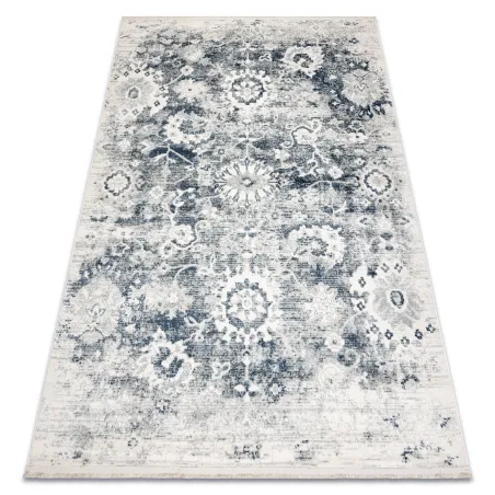 Teppich DISTIN 0822A marineblau / blau / weiß modern - Rosette, Vintage, Fransen
