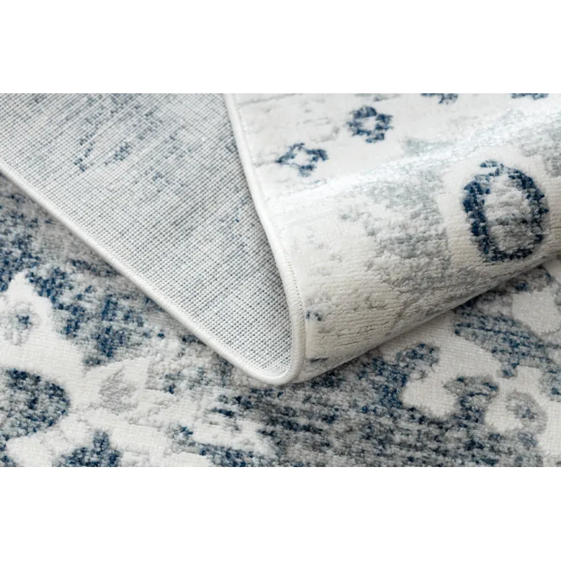 Teppich DISTIN 0822A marineblau / blau / weiß modern - Rosette, Vintage, Fransen