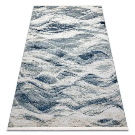 Teppich DISTIN 0849A dunkelblau / blau / weiß modern - Wellen, Vintage, Fransen