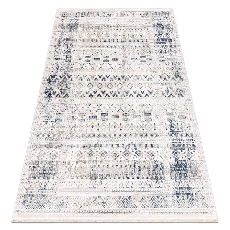 Teppich DISTIN 0833A dunkelblau / blau / weiß modern - Boho, Vintage, Fransen