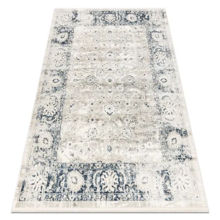Teppich DISTIN 0843A weiß / dunkelblau / blau modern - Ornament, Rahmen, Vintage, Fransen