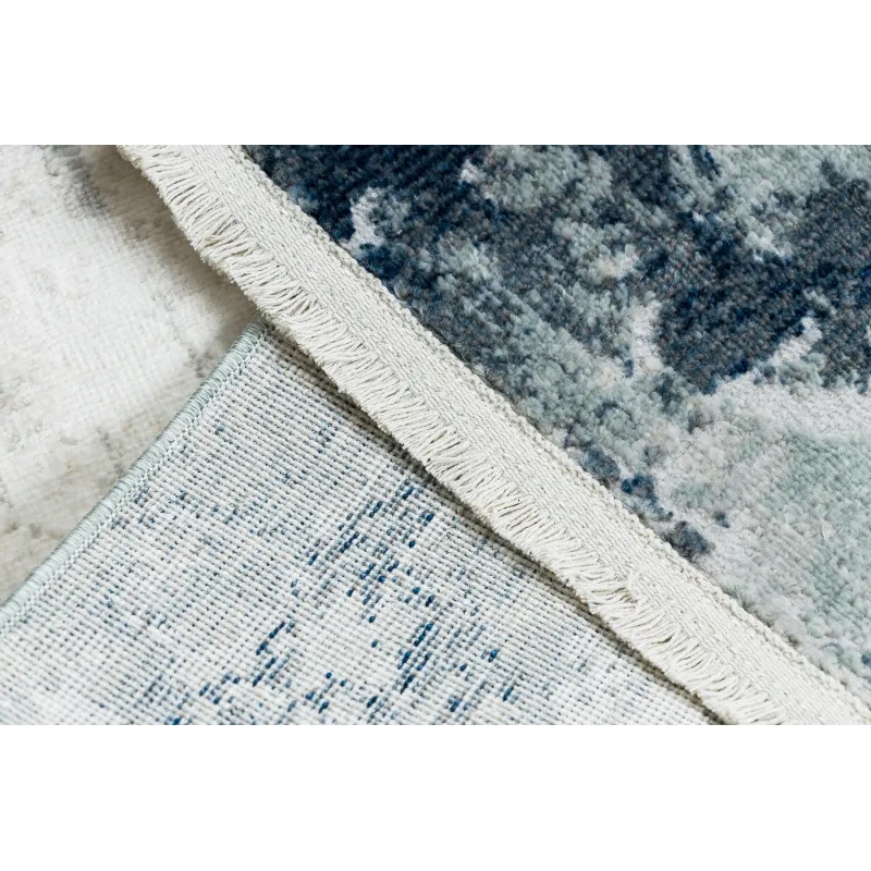 Teppich DISTIN 0845A weiß / dunkelblau / blau modern - Abstraktion, Rahmen, Vintage, Fransen