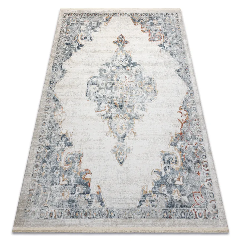 Teppich DISTIN 0826A weiß / blau / hellgrün modern - Ornament, Vintage, Fransen