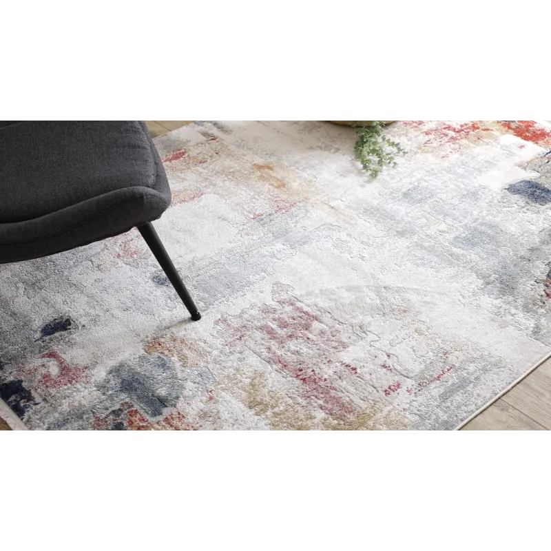 Teppich DISTIN 0144B weiß / rosa / puder modern - Abstraktion, Vintage, Fransen