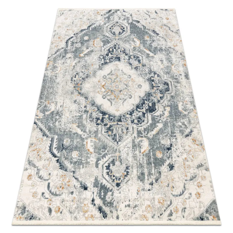 Teppich DISTIN 0816A blau / hellgrün / weiß modern - Ornament, Vintage, Fransen