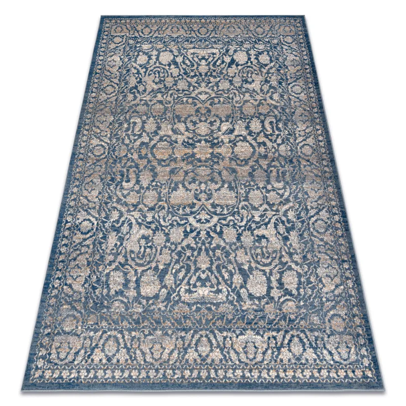 Wollteppich NAIN Ornament, vintage in beige und blau, perfekt für das Wohnzimmer