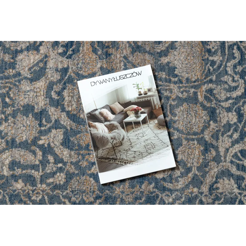 Eleganter Wollteppich NAIN in beige und blau, für stilvolle Räume