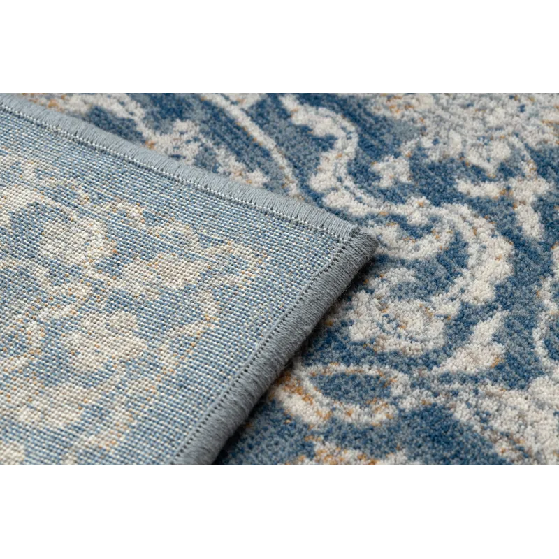 Weicher Wollteppich NAIN, vintage in beige und blau, ideal für das Schlafzimmer