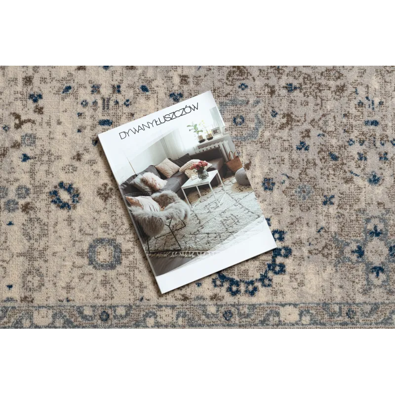 Wollteppich NAIN Ornament, stilvoll in Beige und Blau, für jeden Raum
