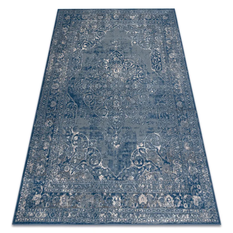 Wollteppich NAIN Ornament, vintage, blau und beige
