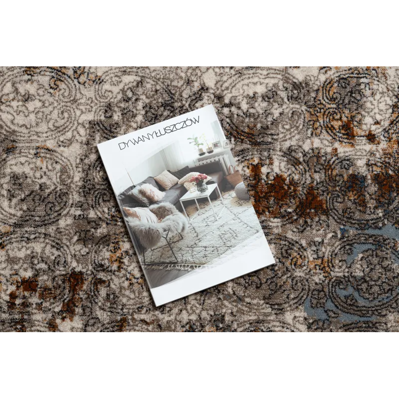 Moderner Wollteppich in Beige und Dunkelblau für stilvolle Räume