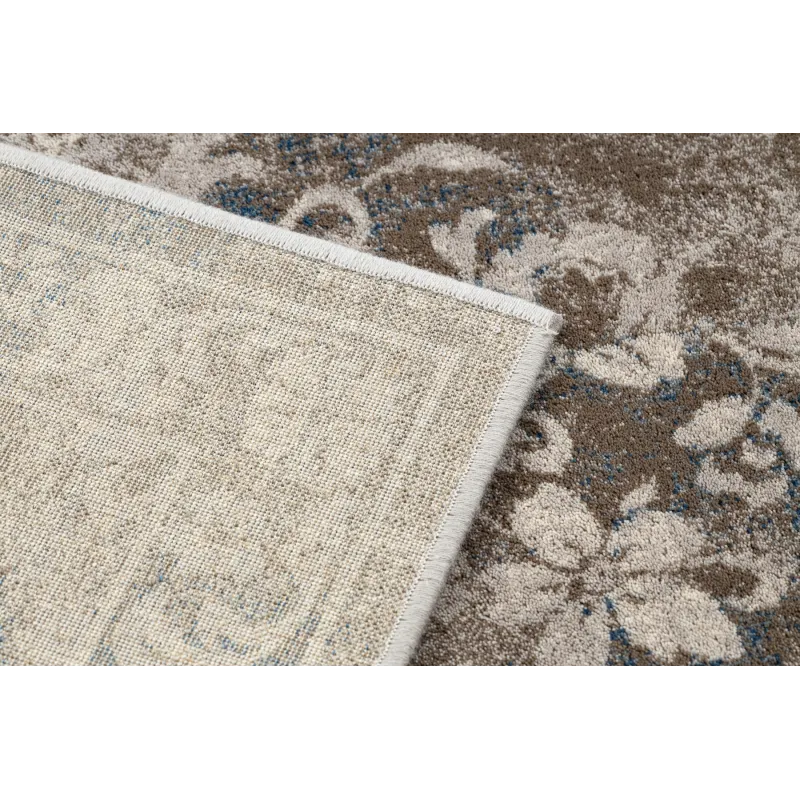 Weicher Wollteppich NAIN Ornament, vintage, beige und blau für Komfort