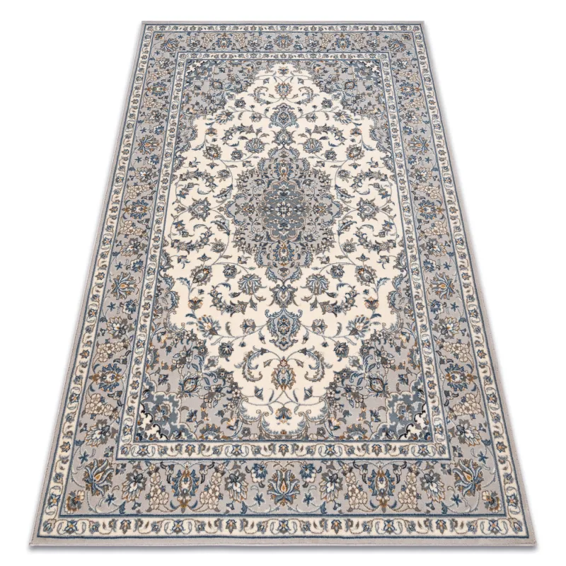 Wollteppich NAIN Ornament in beige und blau, eleganter styl do każdego wnętrza