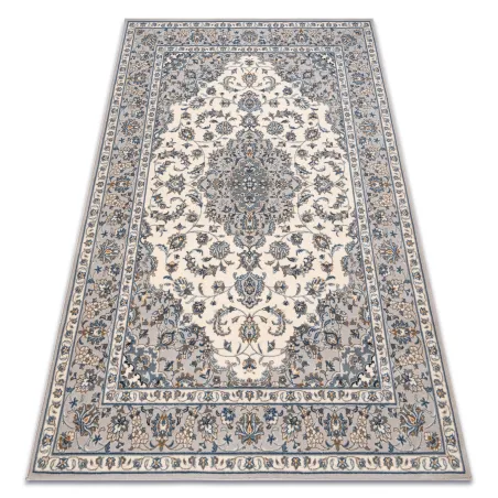 Wollteppich NAIN Ornament in beige und blau, eleganter styl do każdego wnętrza