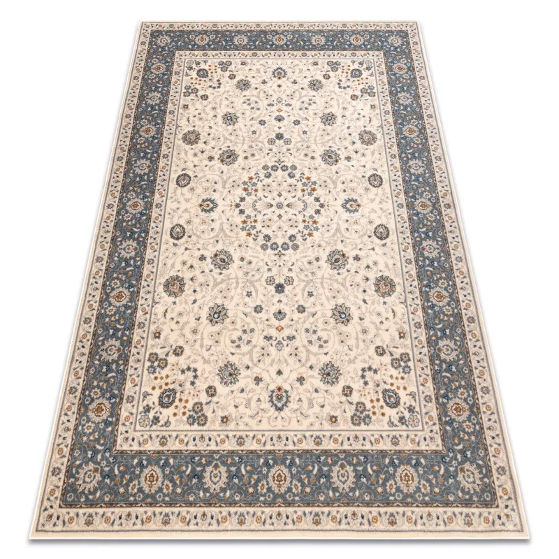 Wollteppich NAIN Ornament in Beige und Blau, stilvoller Wohnaccessoire