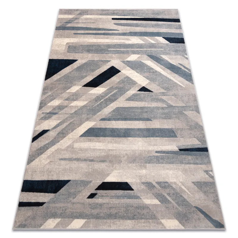 Wollteppich NAIN in Beige und Blau, geometrisches Design aus Wolle