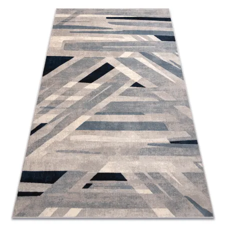 Wollteppich NAIN in Beige und Blau, geometrisches Design aus Wolle