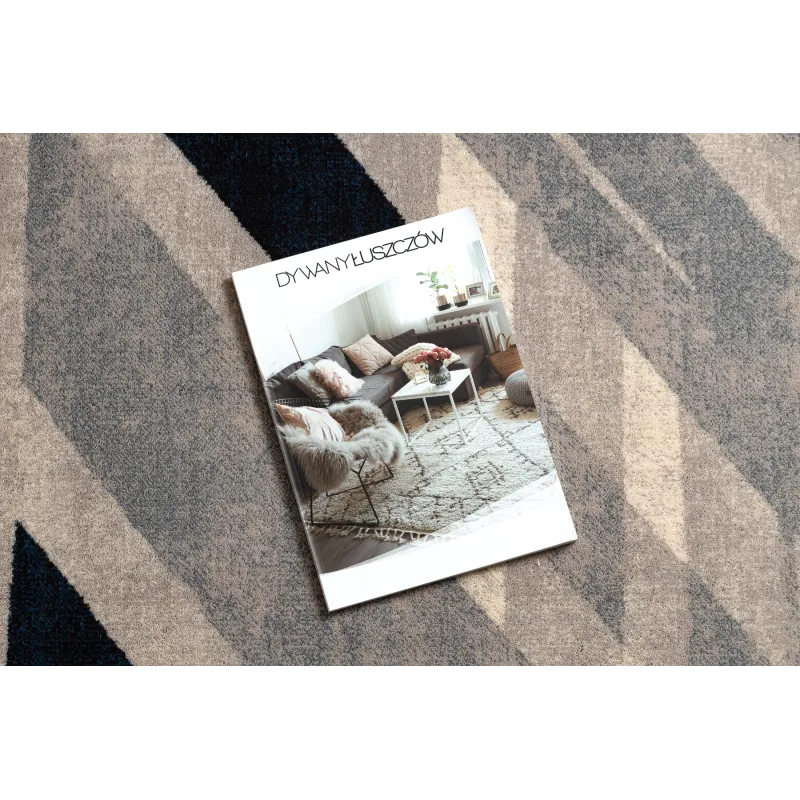 Geometrischer Wollteppich in sanften Beige- und Blautönen, stilvoll
