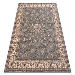 Teppich Wolle NAIN Rosette, Rahmen, blau / beige