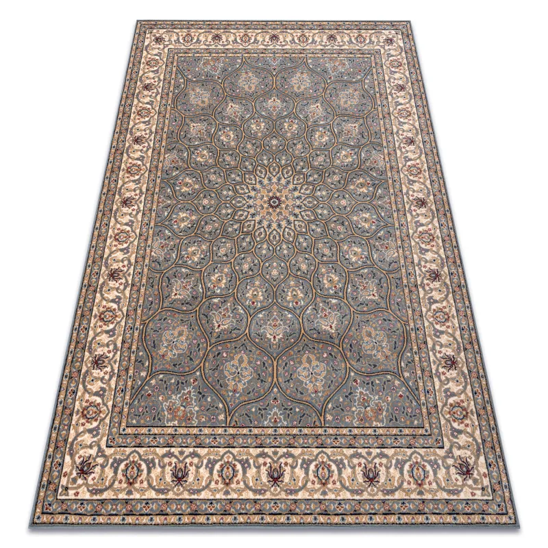 Wollteppich NAIN Rosette, blau-beige, stilvolles Wohnaccessoire