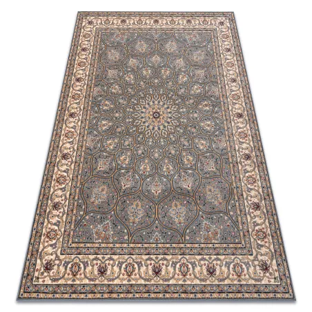Wollteppich NAIN Rosette, blau-beige, stilvolles Wohnaccessoire