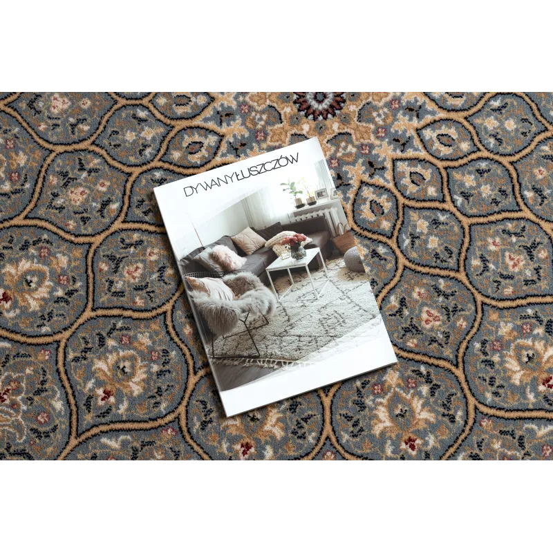 Eleganter Wollteppich NAIN Rosette in Blau-Beige, perfekt für das Wohnzimmer