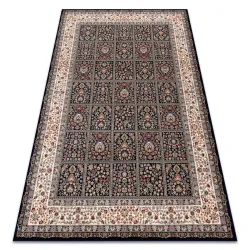 Teppich Wolle NAIN Blumen, Rahmen dunkelblau / beige