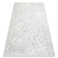 Moderner Teppich DUKE creme / grau - Gitter, strukturiert, sehr weich, Fransen