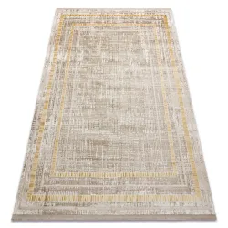 Moderner Teppich DUKE beige / gold - Rahmen, strukturiert, sehr weich, Fransen