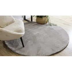Teppich VISCO Kreis silber 3 flauschig, KANINCHENFELL-IMITATION