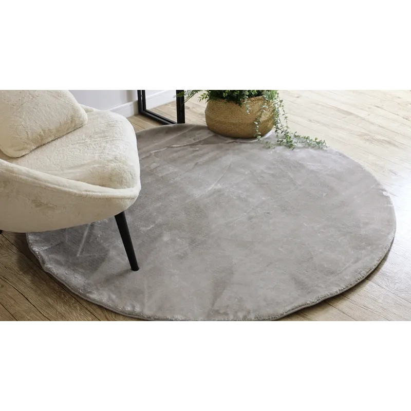 Teppich VISCO Kreis silber 3 flauschig, KANINCHENFELL-IMITATION