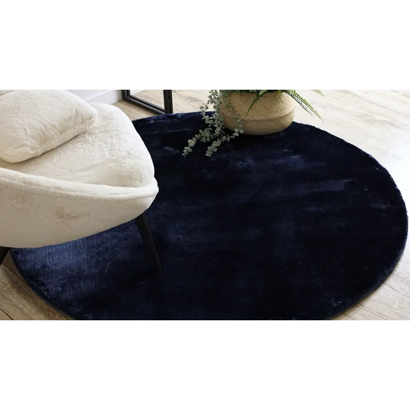Teppich VISCO Kreis marineblau 10 flauschig, KANINCHENFELL-IMITATION