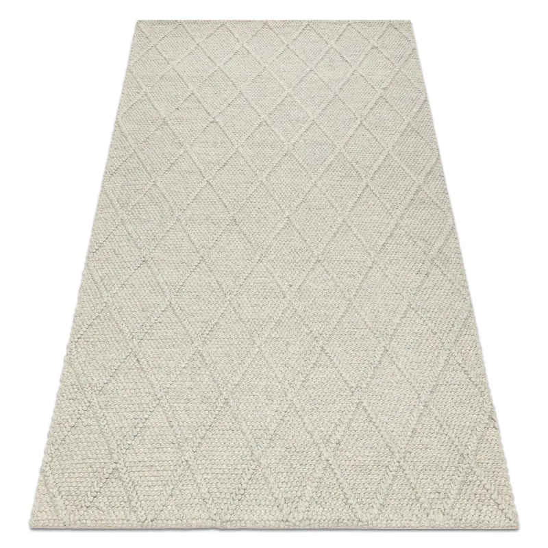 Wollteppich TAHAR 99001C beige - HANDGEWEBT Schlingenflor, Rauten, Boho