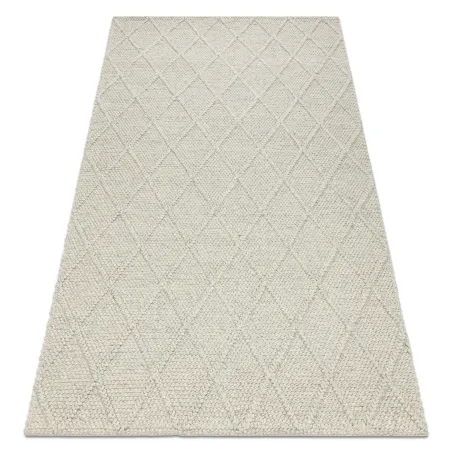 Wollteppich TAHAR 99001C beige - HANDGEWEBT Schlingenflor, Rauten, Boho