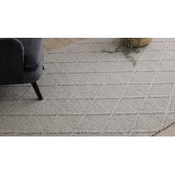Wollteppich TAHAR 99001C beige - HANDGEWEBT Schlingenflor, Rauten, Boho